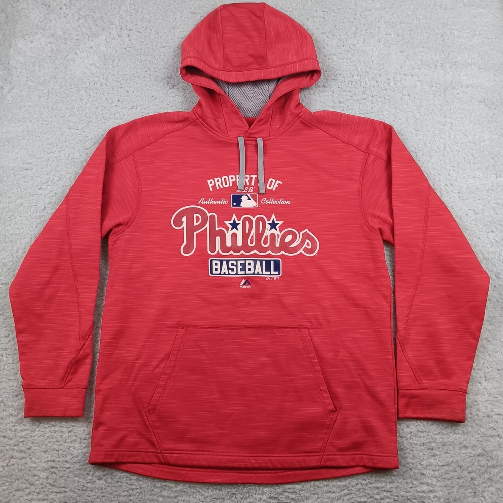 Majestic Hoodie Philadelphia Phillies MLB Mens L Red Therma Base Pullover